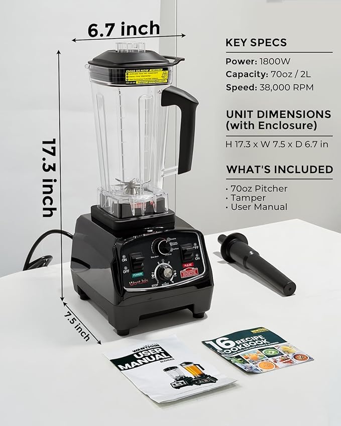 WantJoin Professional Blender, ETL listed 70oz Commercial Blender for kitchen Max 1800W High Power Home and Commercial with Timer, Smoothie Maker 2200ml for Crushing Ice, Frozen Dessert, Soup,fish