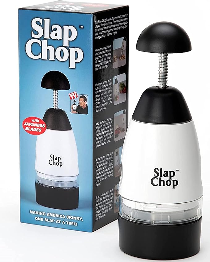 Slap Chop Original Japanese Stainless Steel Blades & Butterfly Opening Chopper - Manual Food Chopper for Salads & Vegetables - White