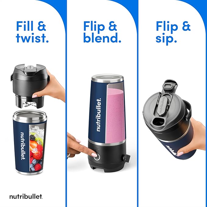 nutribullet Flip Portable Blender with Insulated Cup, Cordless, Matte Indigo, NBPB50350IND
