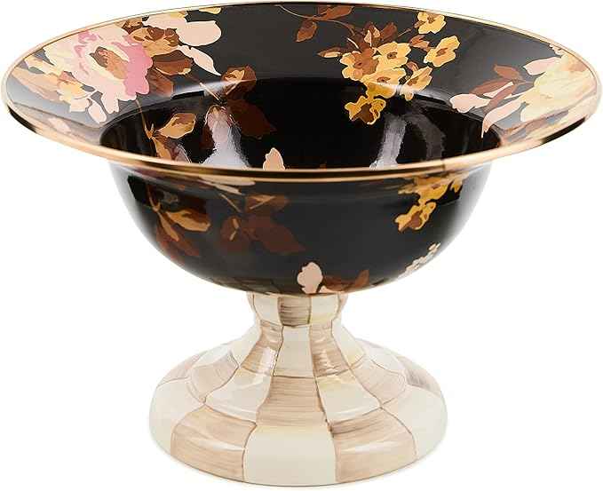 MACKENZIE-CHILDS Enamel Compote, Pedestal Serving Dish or Decorative Bowl, Large, Wild Rose Brown