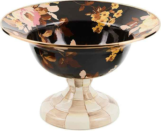 MACKENZIE-CHILDS Enamel Compote, Pedestal Serving Dish or Decorative Bowl, Large, Wild Rose Brown