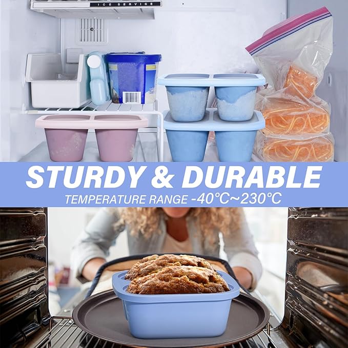 Mossime Silicone Soup Freezer Molds: 1 Cup Silicone Freezer Trays with Lid - 4 Packs Easy Release Soup Freezer Containers - 250ml 125ml Portion Large Cubes for Ice Soup (4, Blue/Purple)