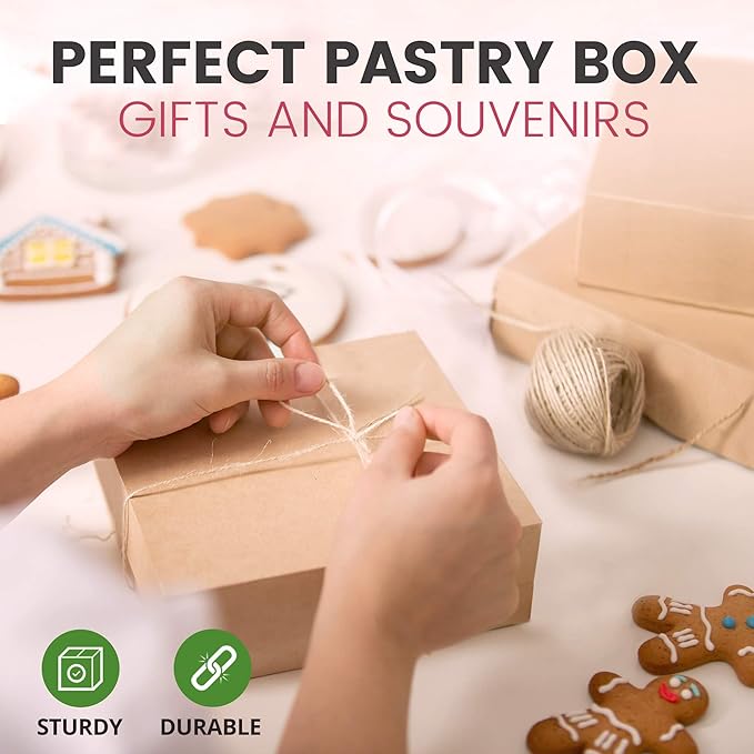 Fit Meal Prep 10 Pack Kraft Bakery Boxes, 9 x 9 x 3 Inches Brown Pastry Boxes, Cardboard Treat Boxes Pie Boxes Cookie Boxes Dessert Boxes for Cupcakes, Chocolates, Donuts, Macarons