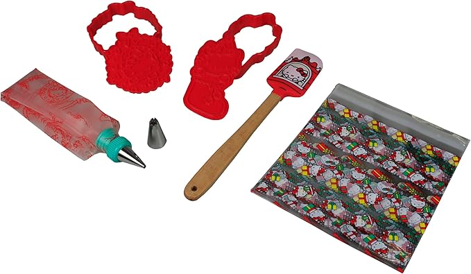 Handstand Kitchen Hello Kitty Holiday Cookie Party Set with Cookie Stamps, Frosting Bag, Spatula and More