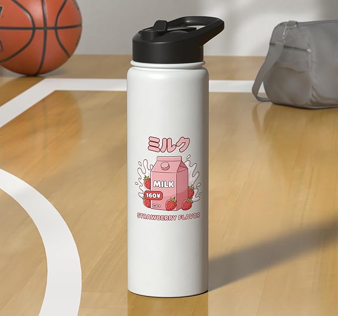 Strawberry Flavor Milk Cartoon Japanese Kawaii Stainless Steel Insulated Water Bottle