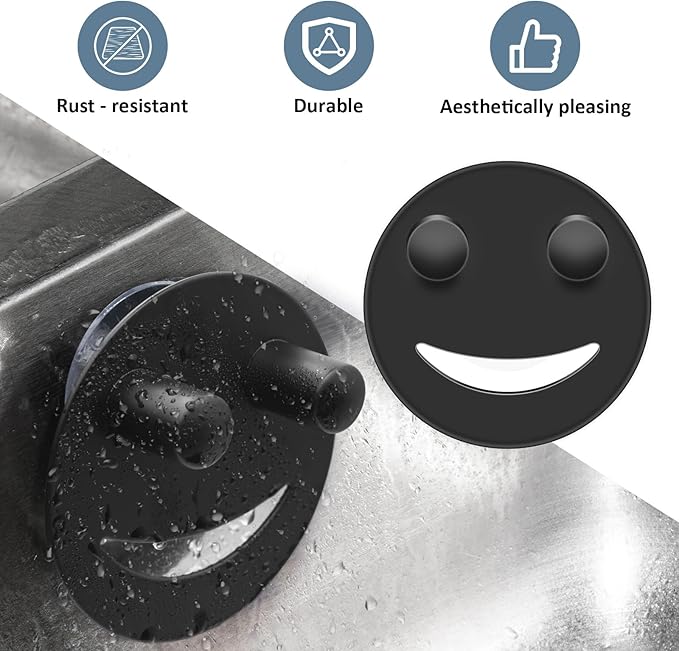 Stainless Steel Smiley Face Sponge Holder, Silver Sink Caddy Organizer Storage with Suction Cup for Kitchen, Kitchen Accessories Decor Scrubber-Black