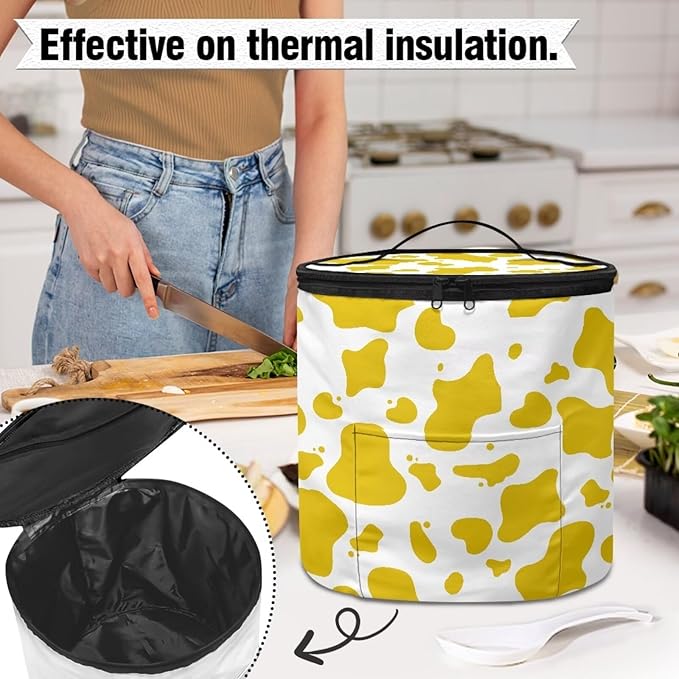 Electric Pressure Cooker Insulation Handbag Insulated Carrier Electric Pressure Cooker Insulation Bag for Kitchen Accessories, Yellow Cow Print