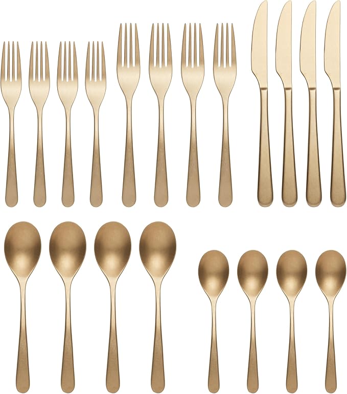 Oneida 894806 Kenbrook Champagne Tumbled 20 Piece Everyday Flatware Set, Service For 4