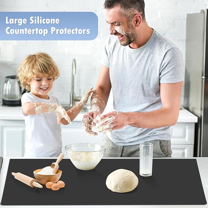 47 * 23.6" Silicone Mat, Heat Resistant Mats for Countertop, Cuttable Waterproof Kitchen Counter Protector Mat, Nonstick Waterproof Craft Table Placemat (Black)