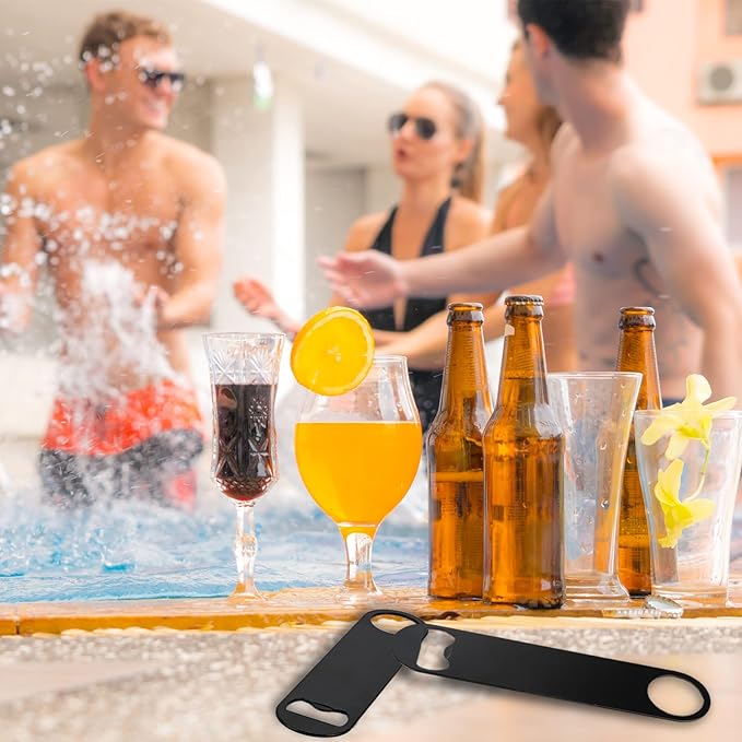 30 Pcs Flat Bottle Opener 7 Inch Black Stainless Steel Beer bottle Openers Heavy Duty Bar Blade Solid Bottle Cap Opener Funny Bartender Bottle Opener for Kitchen Restaurant Party Supplies