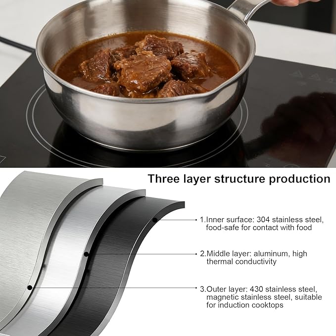 18/10 Stainless Steel Butter Warmer with Silicone Scraper – 13.5 fl oz (400 ml) Mini Saucepan with Pour Spouts, Milk/Coffee/Chocolate Melter, Compatible with Induction & Gas Stoves