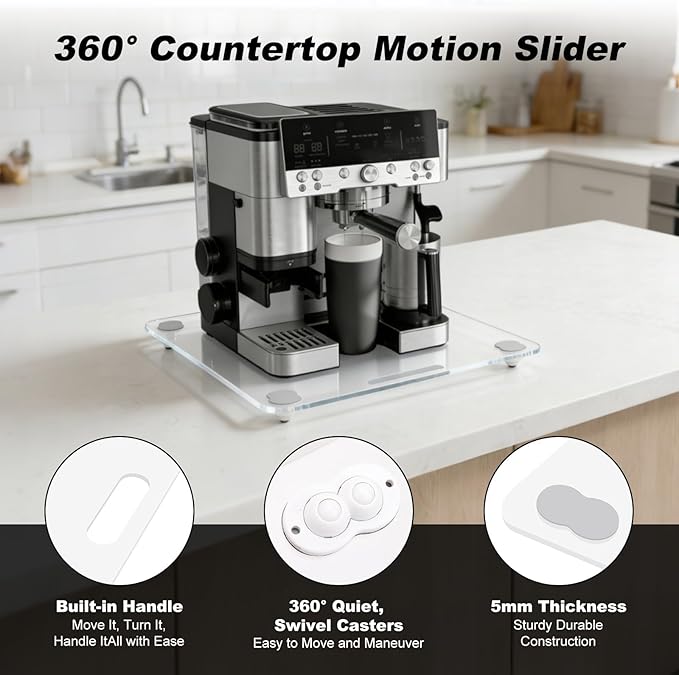 Acrylic Appliance Slider Compatible with Ninja Espresso Machine, 360° Rolling Sliding Tray for Ninja ES601 ES701 Coffee Maker, Coffee Pot Slider Tray for Countertop Appliances 13.4" x 15.4"