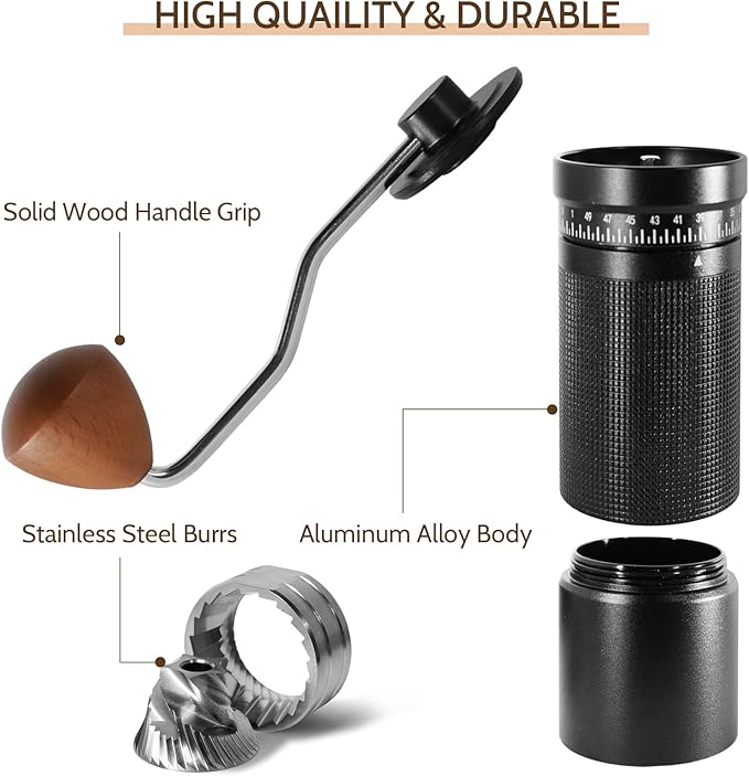 Manual Coffee Grinder with Digital External Adjustable Settings, Portable Hand Grinder with Stainless Steel Conical Burr, 30g Capacity for Travel, Camping, Office, Espresso, Pour Over (Black)