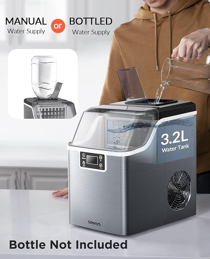 Silonn Countertop Ice Maker Machine, 26lbs in 24Hrs, Ice Cube Ready in 6-8 Mins, Self-Cleaning Ice Machine with Ice Scoop and Basket for Home Kitchen Office Bar Party