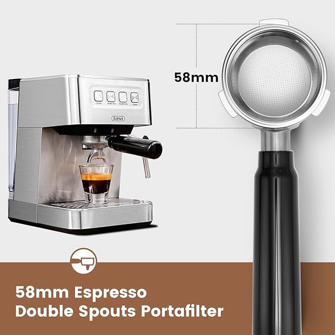 Gevi Espresso Machine with 58mm Portafilter & Milk Frother, 20 Bar Compact Expresso Machines for Home, Professional Espresso Coffee Machines for Cappuccino & Latte, Stainless Steel (Silver)