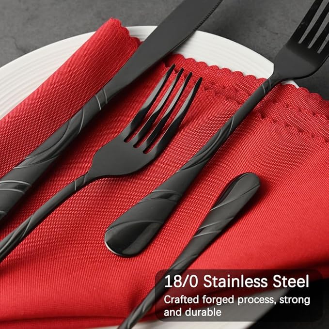 Black Silverware Set for 12, 18/0 Stainless Steel Frosted & Mirror Finish 60-Piece Flatware Set, Modern Cutlery Set for Wedding Restaurant Housewarming Party Event Serving For 12
