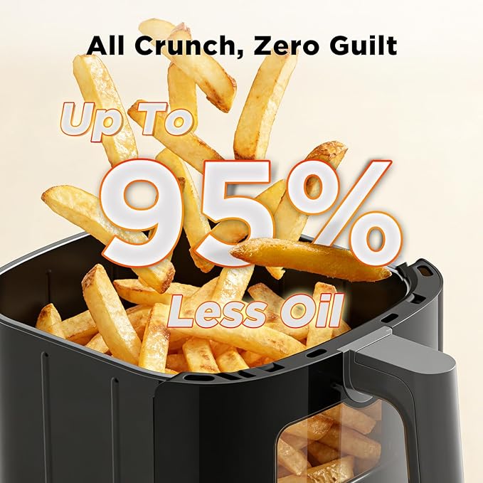 Fullwill 6QT Air Fryer with Viewing Window,12-in-1 Multi-Function Air Fry,Roast,Bake, Dehydrate, Fries,Nonstick and Dishwasher-Safe Basket,Family&friends Party,Max 400℉ Crisping 1700W,Gray