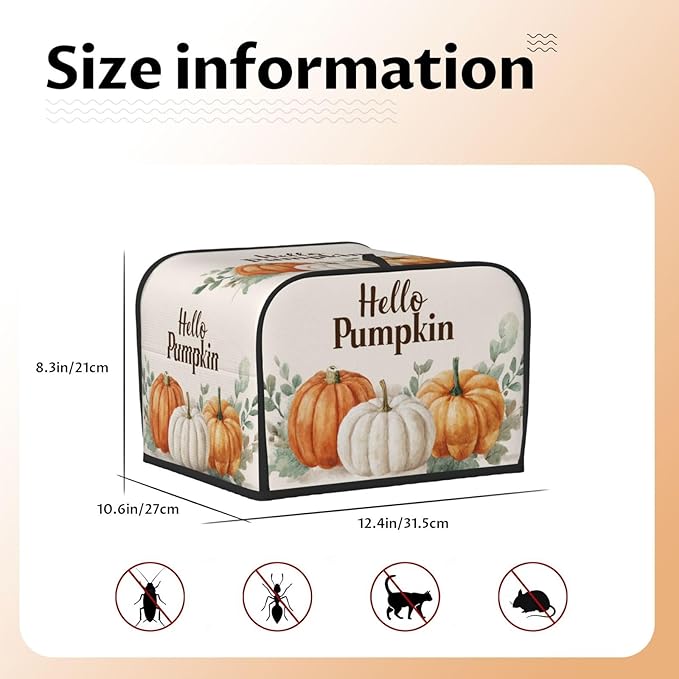 Toaster Cover 4 Slice Pumpkin Thanksgiving Fall Autumn Kitchen Small Appliance Covers with Pockets Dust and Fingerprint Protection