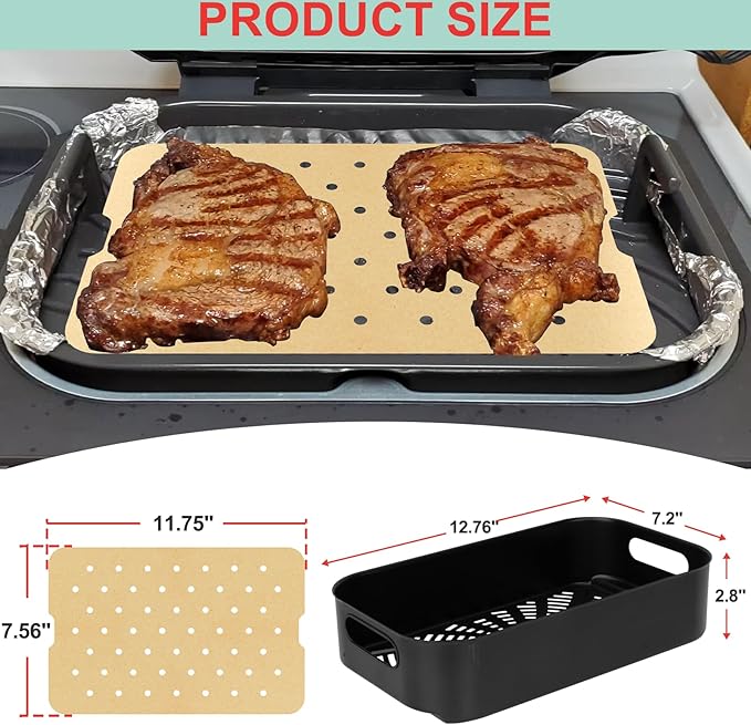 Foodi Air Frying Combo Crisper Basket for Ninja FG551 Smart Indoor Grill, Non-Stick Air Fryer Basket for Ninja Air Fryer Grills DG551/DG651 Accessories, with Disposable Perforated Paper Liners,100PCS