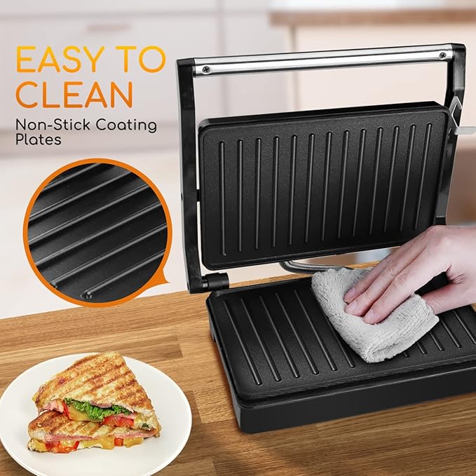 Panini Press Sandwich Maker, Aigostar 1000W Sandwich Press Grill with Non-Stick Coated Plates, Indicator Light, Locking Lid, Cool Touch Handle, Panini Maker Panini Press Grill Easy to Storage & Clean