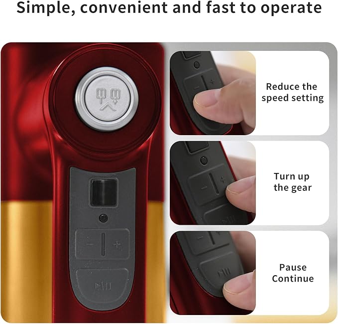 9-Speed Hand Mixer Electric,400W Powerful Red & Gold Electric Hand Mixer,handheld Mixer for Baking Cake Egg Cream,Turbo Boost/Digital Display + 9 Speed + Eject Button + 6 Stainless Steel Accessories