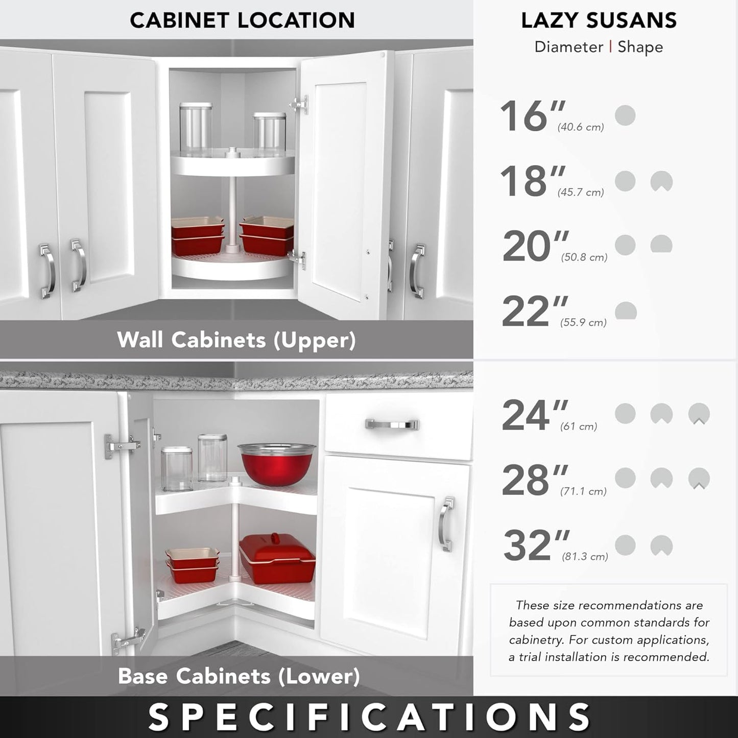 Rev-A-Shelf 24" Pie-Cut Lazy Susans 2-Shelf, White