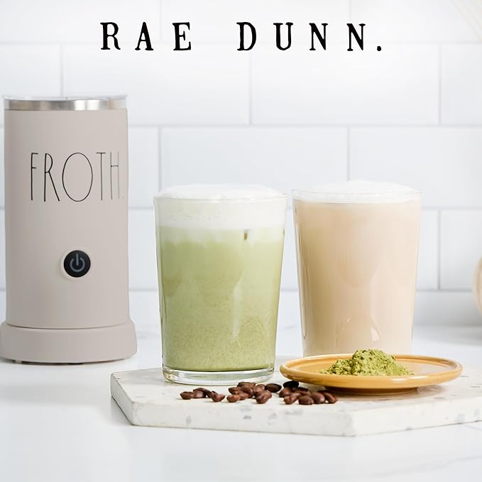 Rae Dunn Electric Milk Frother Steamer -Stylish Automatic Milk Steamer and Frother, Milk Warmer, Hot and Cold Foam Maker for Coffee, Latte, Cappuccino, Macchiato - 550 Watt (Sand)