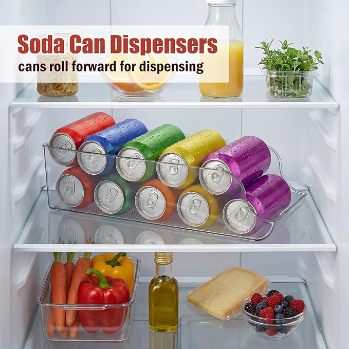 2 Pack Soda Can Organizer, Drink Organizer for Fridge, Clear Kitchen Pop Can Storage Organizer Soda Dispenser for Refrigerator Pantry