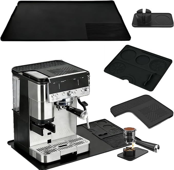 4-in-1 Coffee Maker Mat for Ninja Luxe Cafe Machine ES601 & ES701, Silicone Top Mat + Coffee Bar Mat + Espresso Tamping Mat + Tamping Base -Waterproof Bar Accessories
