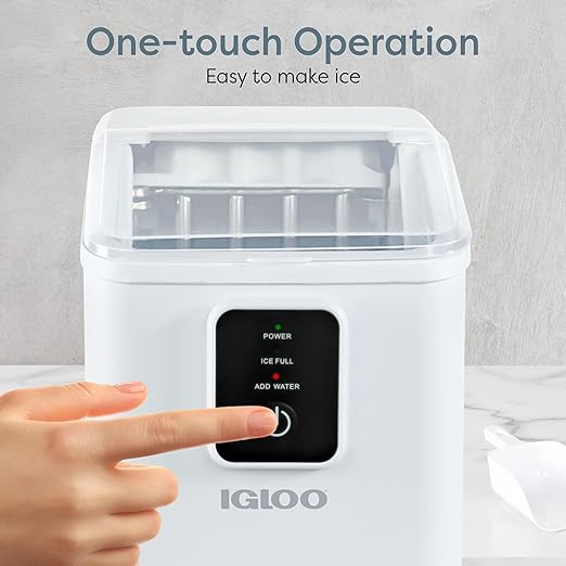 Igloo Portable Ice Maker with Scoop & Basket -Ice Maker with LED Control Panel & 1 Quart Water Tank- Ice Cube Maker Produces 26 Lbs Of Ice In 24 Hours with 8 Large or Small Cubes In 7-8 Minutes- White