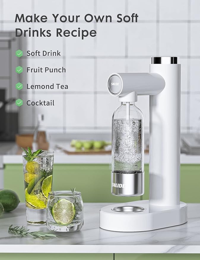 Sparkling Water Maker, Soda Streaming Machine with 1L BPA-Free Carbonation Bottle, Makes Home Fizzy Drinks, Seltzer Carbonated Water Maker, Compatible with Standard 60L CO2 Carbonators (Not Included)