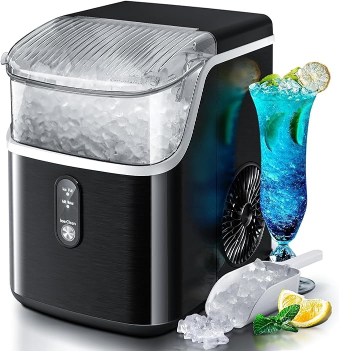 Antarctic Star Nugget Ice Maker Countertop,Ready in 6 Mins, 36Lbs Every 24H, Self-Cleaning, One Button Operation,for Home/Kitchen/Camping/RV. (Black)