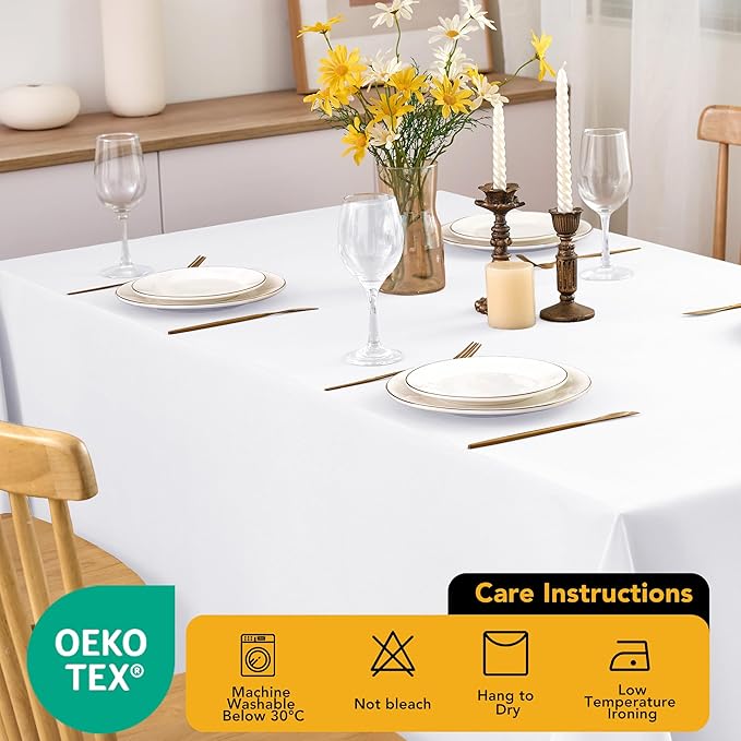 6-Pack White Tablecloths for Square Tables, 54 x 54 Inches, Stain-Resistant Polyester Fabric for 2 Foot Tables - Washable Table Covers for Weddings, Banquets, Birthday Parties, Events