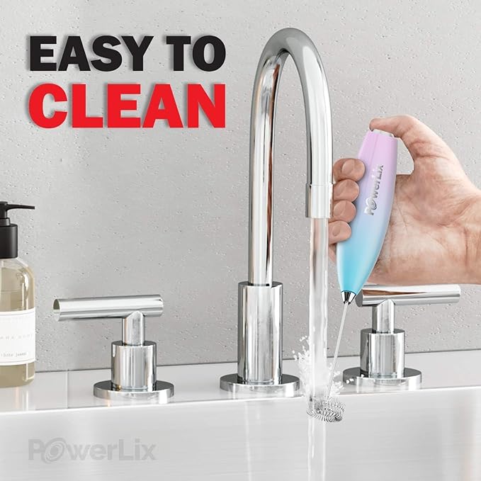 PowerLix Powerful Handheld Milk Frother With Stand Battery Operated Foam Maker Frother Wand For Coffee (Lake blue）