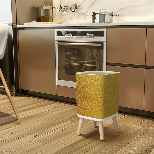 Small Trash Can with Lid Gold texture for cover cards flyers poster Bronze paint Stone backdrop Wastebasket with Press Cover Dog Proof Garbage Can Waste Bin for Kitchen Bathroom Nursery 2.6 Gallon