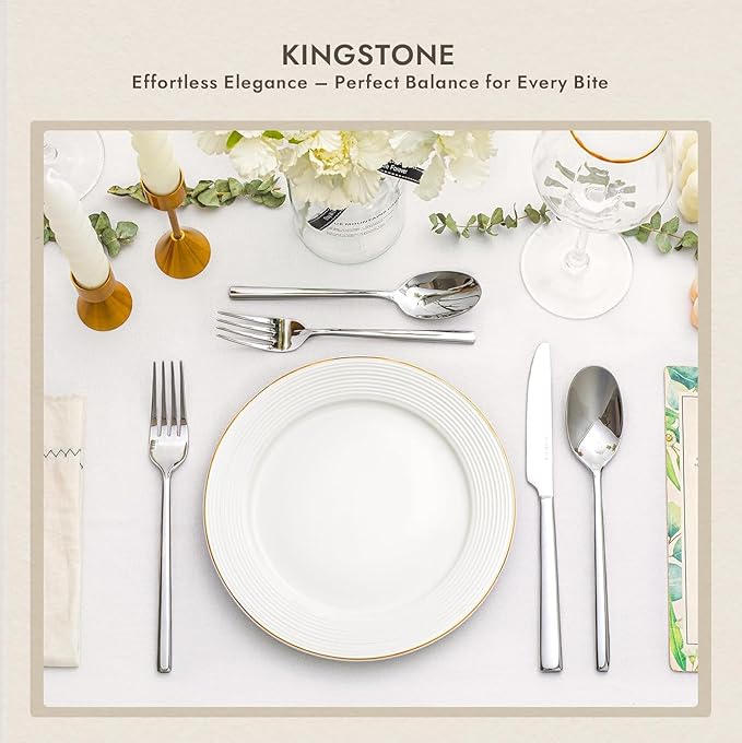 KINGSTONE Dinner Spoon Set, 12-Piece Tablespoons Silverware Spoons, Premium Food Grade Stainless Steel Spoons, Mirror Finish & Dishwasher Safe, Use for Kitchen, Home, Wedding, Party