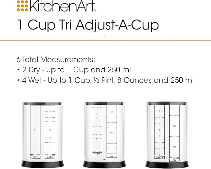 KitchenArt Pro Adjustable Measuring Set, Includes Adjustable Tablespoon, Teaspoon, and 1 Cup Measuring Cup