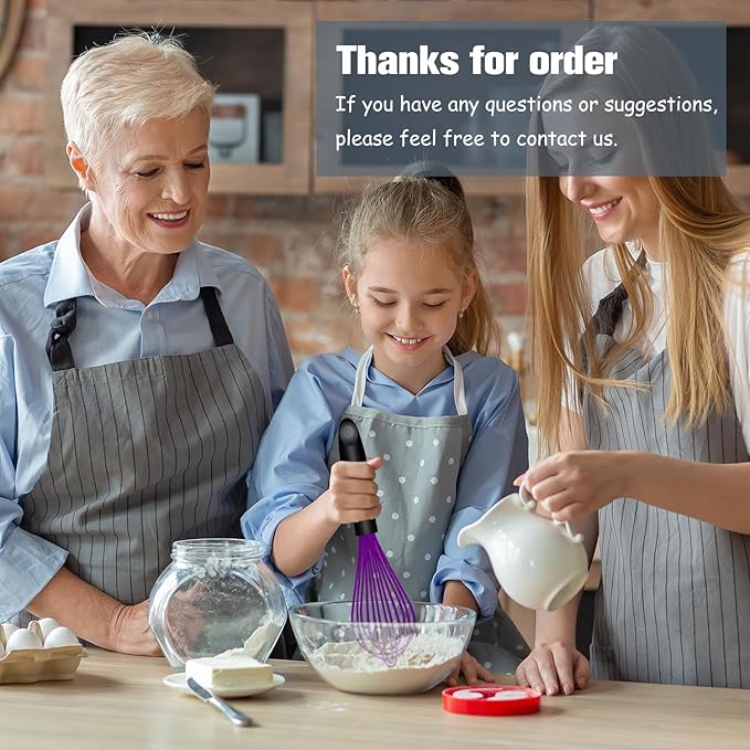 Dishwasher Safe Purple Silicone Whisk, Sealed Waterproof Design Set of 3, Professional Kitchen Whisks for Cooking Non-Scratch, Silicone & Stainless Steel Whisk, Heat Resistant Balloon Egg Beater