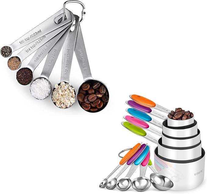 U-Taste 18/8 Stainless Steel Measuring Spoons Set for Dry and Liquid Ingredients(Set of 6), aU-Taste 18/8 Stainlessnd Upgraded Measuring Cups and Spoons Set of 10 with Reinforced Welded Handle (Color)