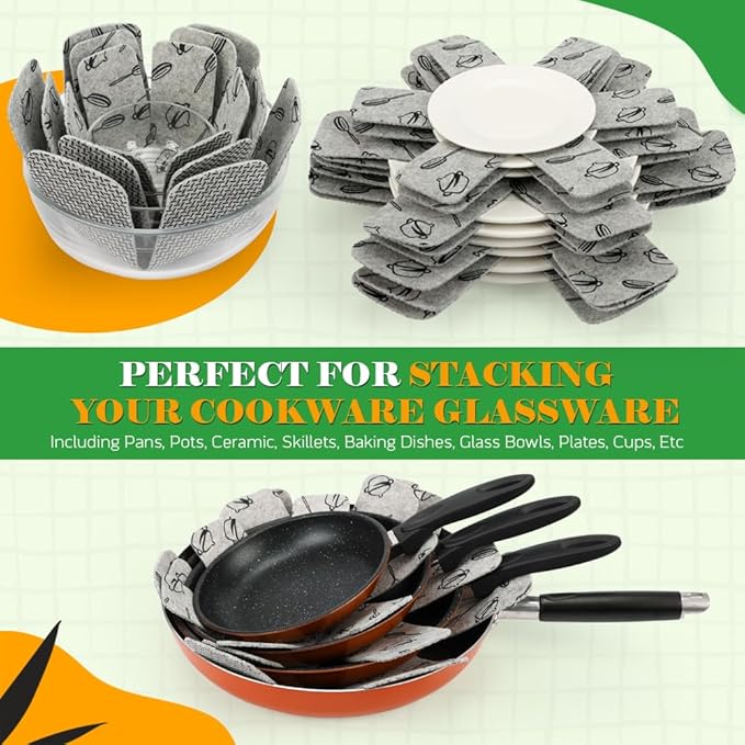 BOYAN Thicker Pot and Pan Protectors, Felt Pot Protectors for Stacking, Set of 6 & 3 Different Sizes, Pan Separators for Stacking Cookware Skillet Ceramic Saucepan Glassware