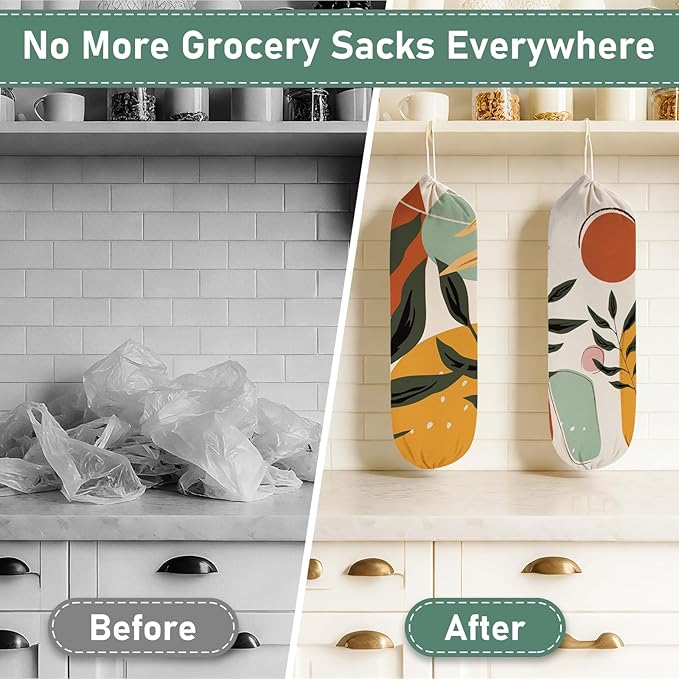 2PCS Boho Plastic Bag Holder for Kitchen Essentials, Reusable Hanging Grocery Bag Organizer, Washable Large Grocery Trash Garbage Bags Storage Dispenser Boho Kitchen Decor-06