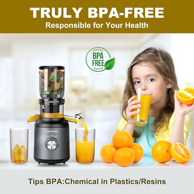 Juicer Machines, Cold Press Juicer with 4.2'' Large Feed Chute, Fit Whole Fruit and Vegetable Slow Juice Extractor Machine, 250W Masticating Juicer Easy To Clean, High Juice Yield, BPA Free