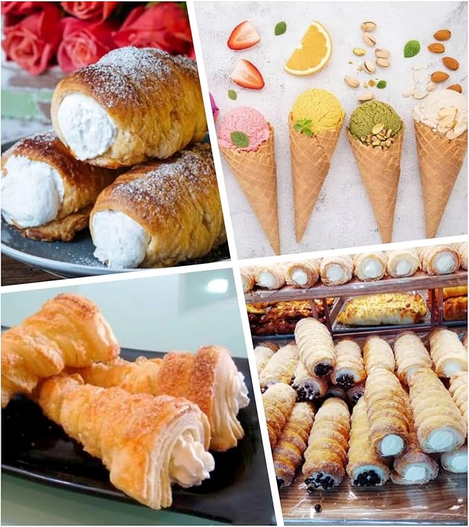 33 Pack Cannoli Forms Tube Set, 10 Cannoli Forms, 10 Large Hones Form Mould 10 Small Croissant Moulds, Brush, Reusable Icing Bag and Long Frosting Tip for Puff Pastry
