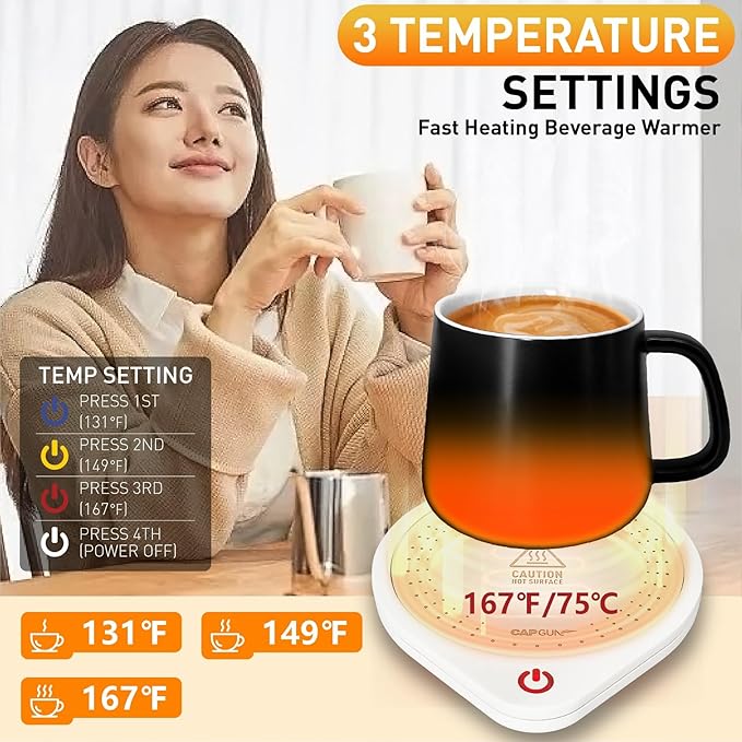 25W Electric Candle Warmer for Coffee Mugs, 75℃ Heating & Auto Shut-Off, Spill-Proof Desk Warmer for Beverages (White)