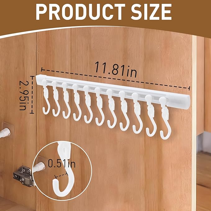 Kitchen Utensil Hanging Rrack - Hooks for Kitchen Utensils, No Drilling Wall Mounted Utensil Holder, Kitchen Rail Rack with 10 Hooks Hanger for Kitchen Bathroom (Pack of 2)