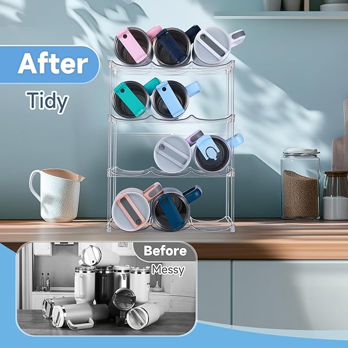 Stackable Water Bottle Organizer for Stanley 40 oz Tumbler, Water Bottle Holder for Cabinet, Pantry Kitchen Organizers and Storage for Stanley Cup Accessories, Tumbler Organizer and Wine Rack, 4Pack