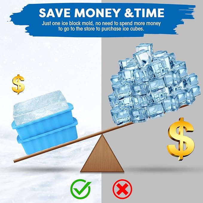 Haldane 2PC Extra Large Ice Block Molds, 6LB Giant Ice Cube Molds for Plunge Lab, Ice Container for Freezer, Thickened and Reinforced Silicone Ice Tray, Cold Plunge Tub Accessories, Blue