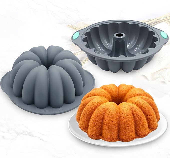 Tongjude 4 Pieces Silicone Fluted Tube Cake Pans, 10 Cups Tube Baking Pan, Jello Mold, Silicone Molds for Homemade Cake, Bread and Jello, Non-Stick, Grey