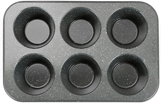 Monfish 2PCS Deep Jumbo Muffin Pan 6 Cup Carbon Steel Black Stone non Stick Coating Muffin Tin 3.5diax3 cup