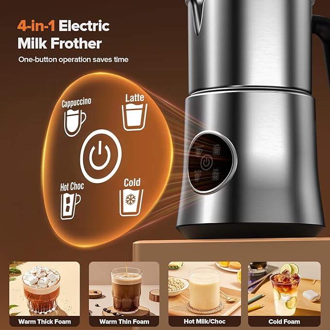 Milk Frother and Steamer, Detachable Electric Milk Frother, 30.44Oz./900ML Capacity, Automatic Warm and Cold Foam Maker, Hot Chocolate Maker